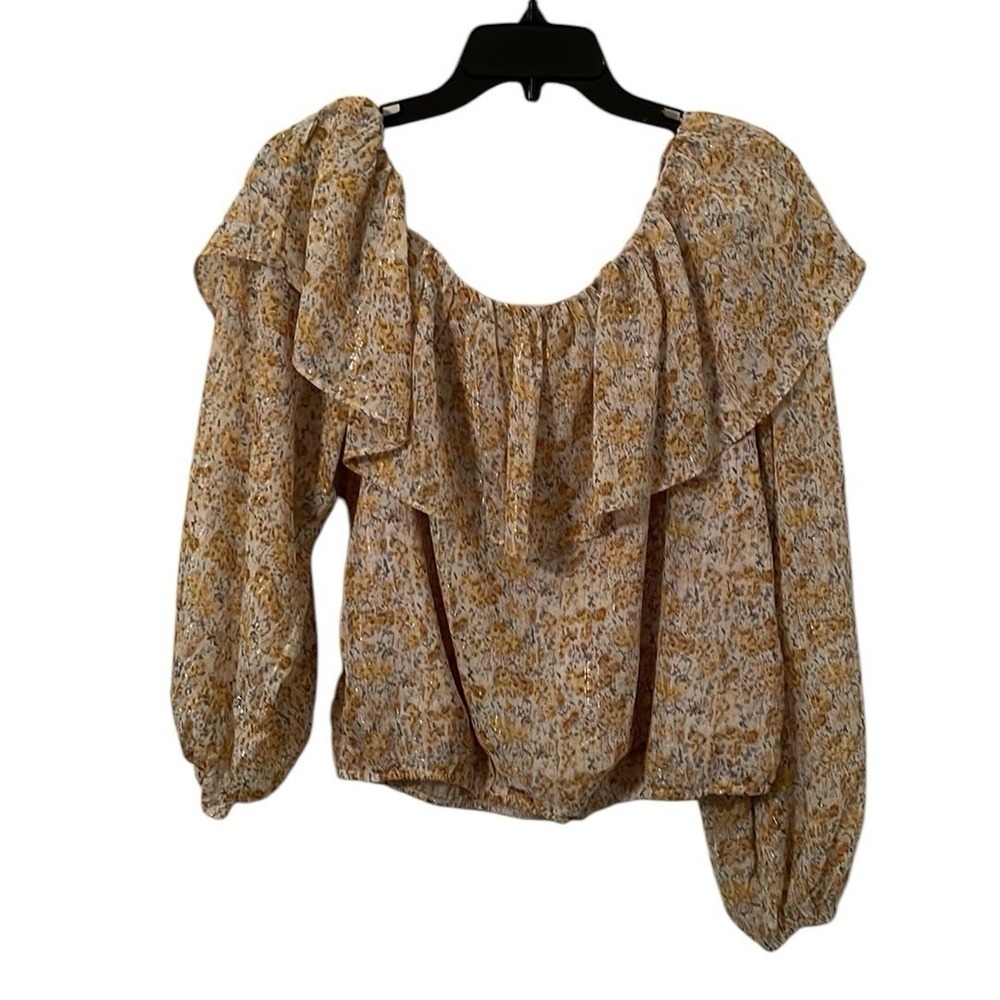 ASTR the Label Women's Yellow Floral Off Shoulder Long Sleeve Top‎ Size L
